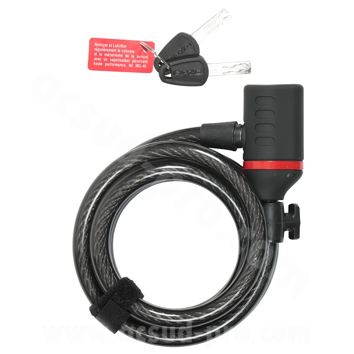 Antivol vélo spiral à clé Zefal K-Traz C6 diamètre 12 mm longueur 1,80 m