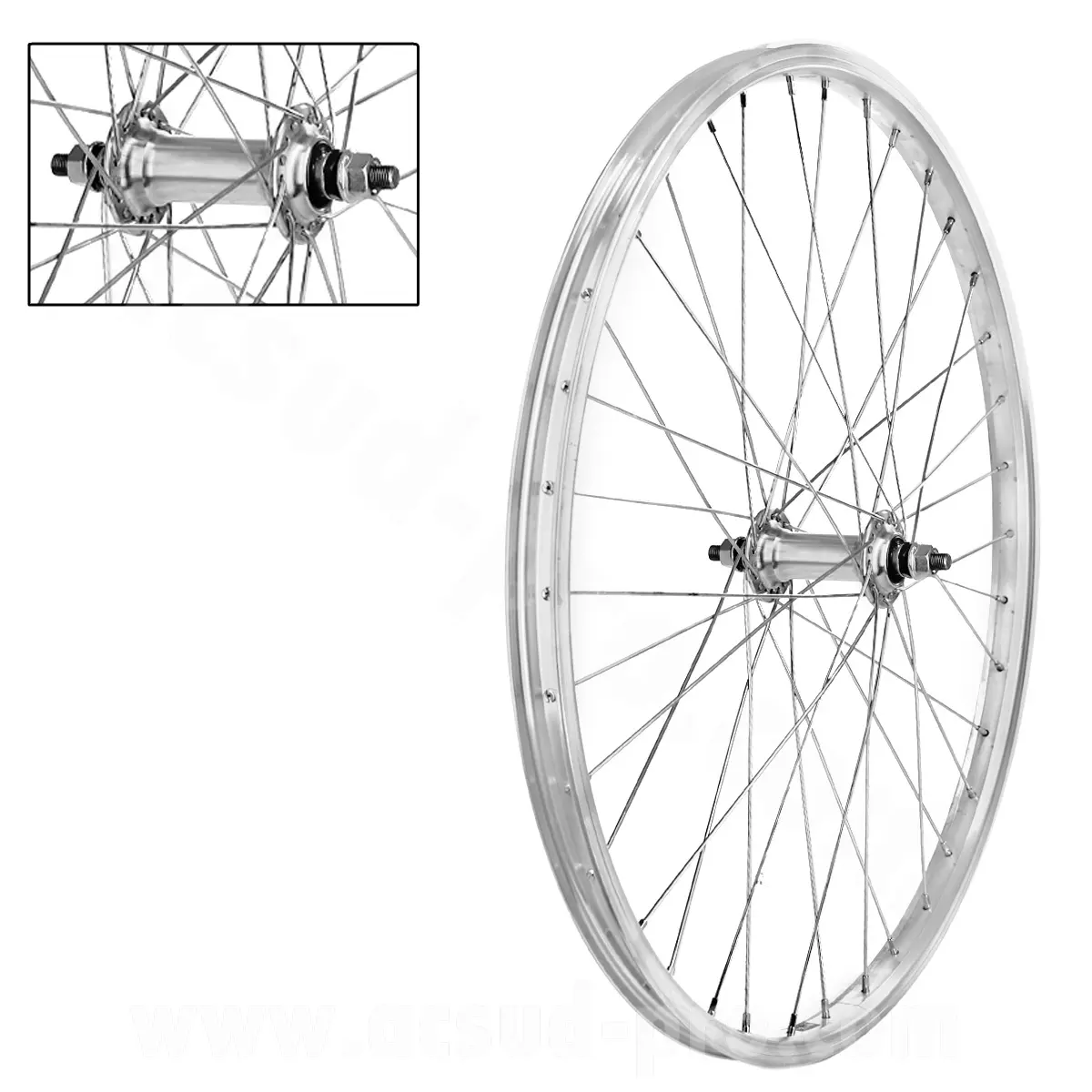 Roue VTT patin 24" alu avant moyeu alu axe plein (vendu avec ecrou 9X100) jante 21C
