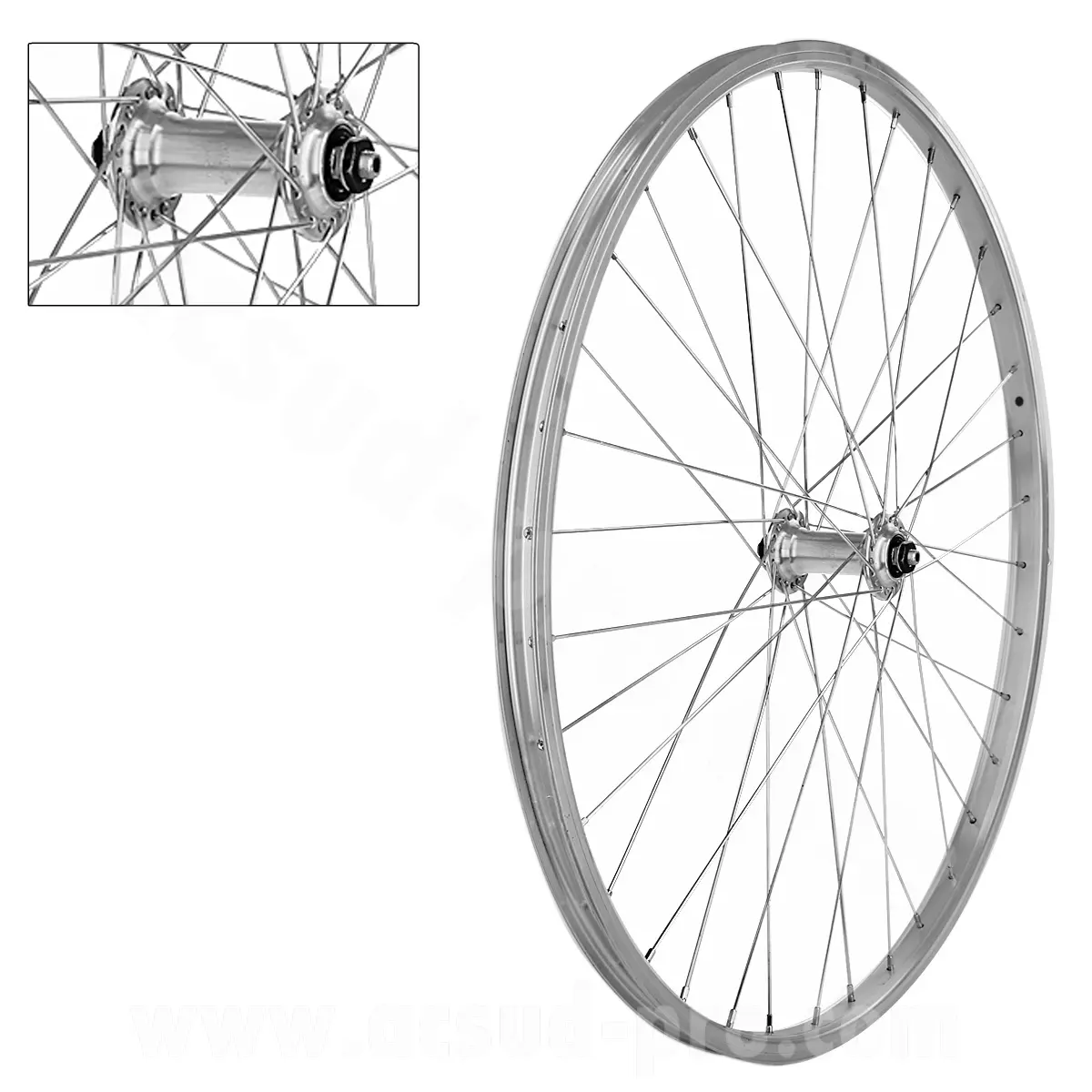 Roue VTC avant VELOX 700 x 35 - 28" alu moyeu alu 36 rayons jante 21C patin blocage
