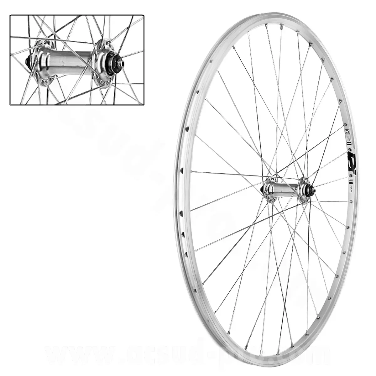 Roue route Velox Road Runner avant 700C 32 rayons moyeu blocage patin argent jante 15C galva