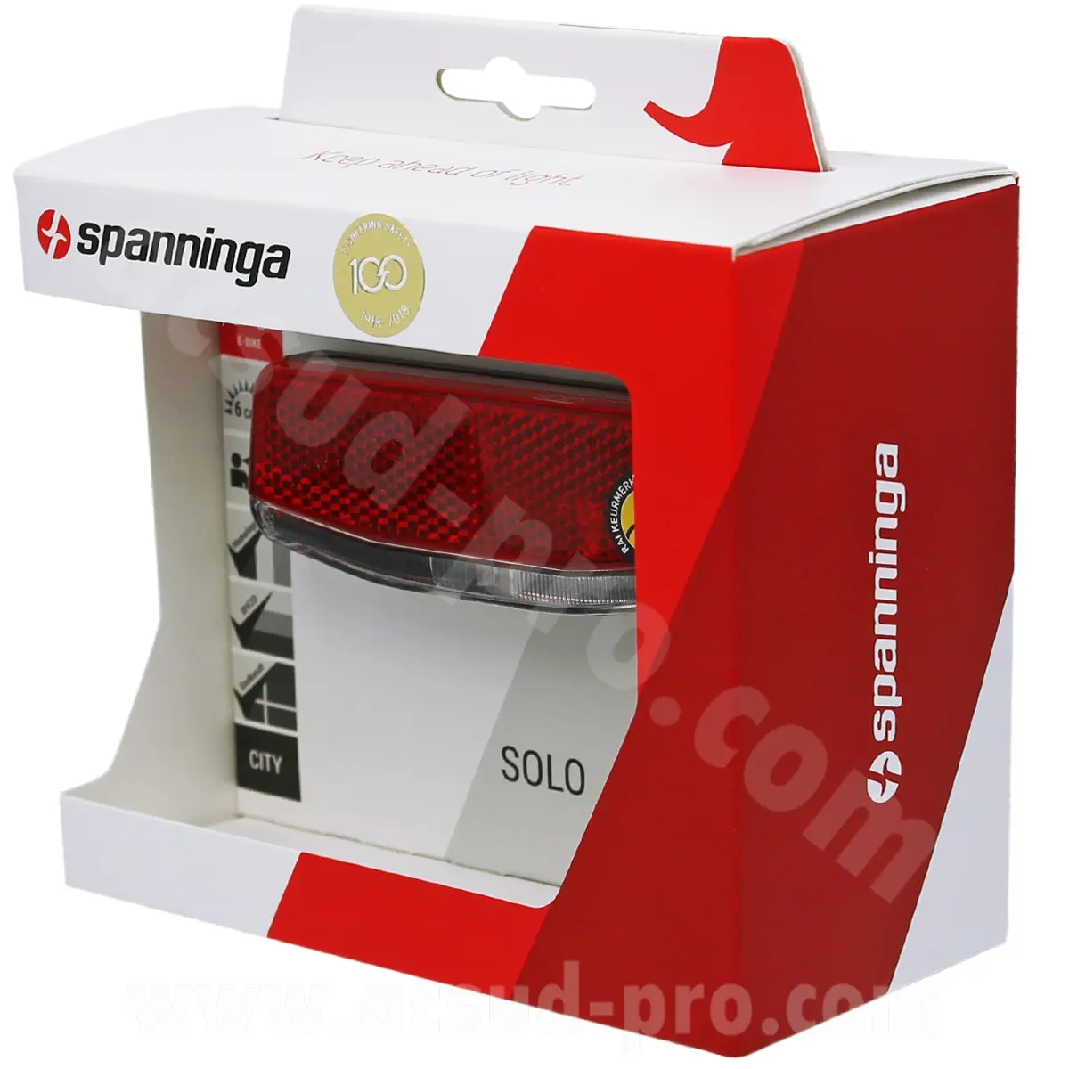 Éclairage vélo VAE arrière sur porte-bagage Spanninga Solo XE 6-36V 1 LED entraxe 50-80 mm