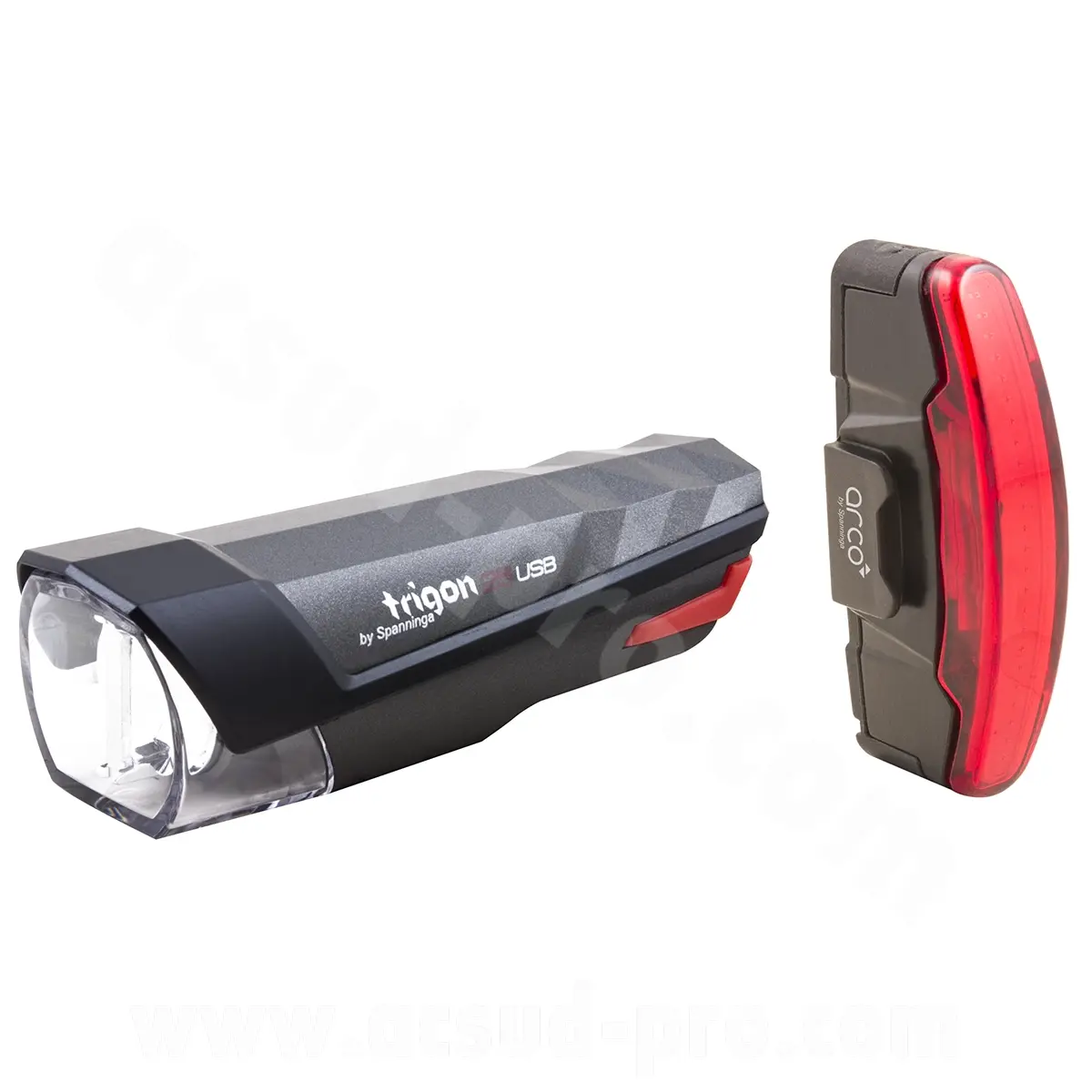 Fahrradbeleuchtung Set vorne und hinten USB Spanninga Trigon 25 und Arco