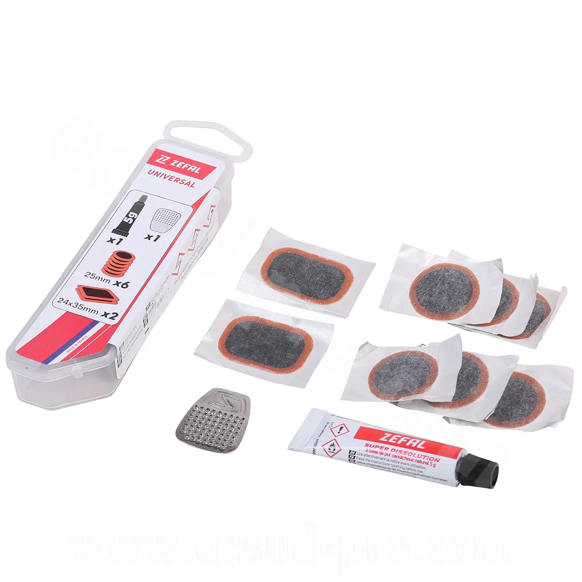 Zefal 범용 튜브 수리 키트 - 박스 (25MM 패치 6개 + 24X35MM 패치 2개 + 접착제 + 강철 라스프) 포함
