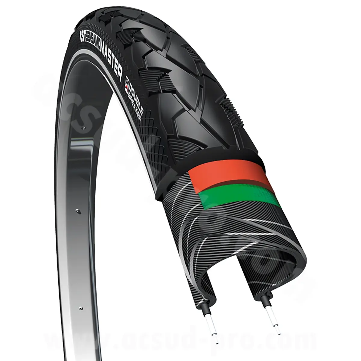 Pneu vélo 700 x 35 VTC/VAE urbain CST Sensamo Master noir bande anti-crevaison 5mm tringles rigides réfléchissants