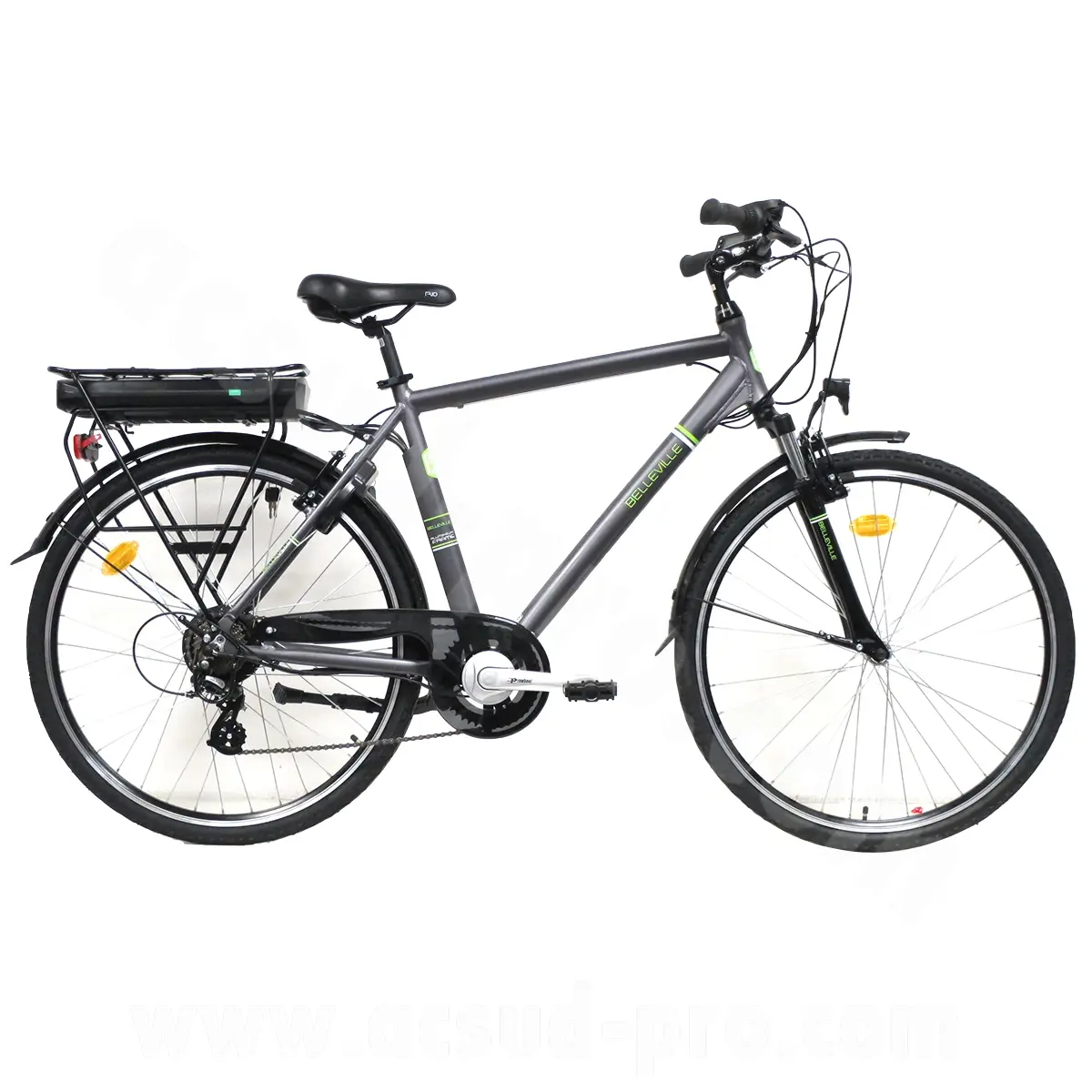 Vélo électrique EZO Belleville 28 homme 500 Wh gris vert