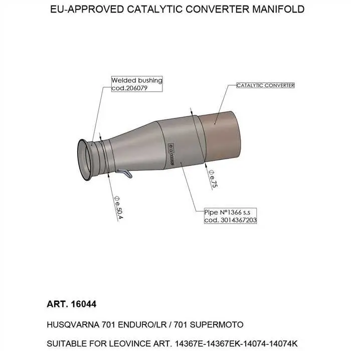 Collecteur catalytique homologué UE LEOVINCE pour silencieux slip-on