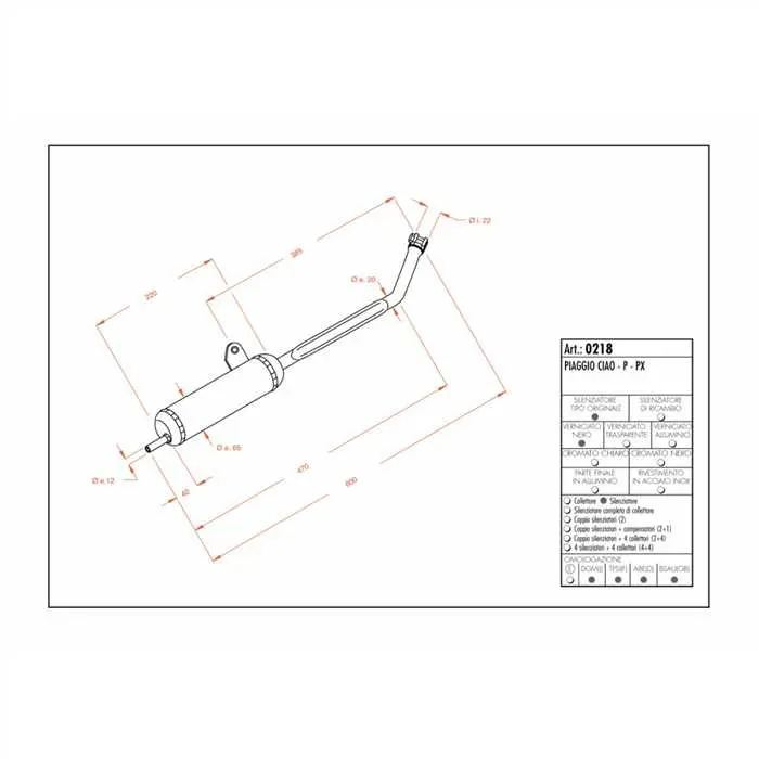 Schalldämpfer Moped adaptierbar Piaggio 50 Ciao PX LEOVINCE/SITO (ref 0218)