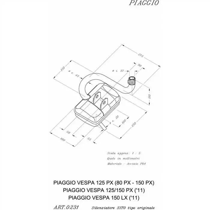 Silencieux adaptable Leovince Sito Piaggio Vespa PX 125 2011+ et Vespa PX-LML 125 Star 80