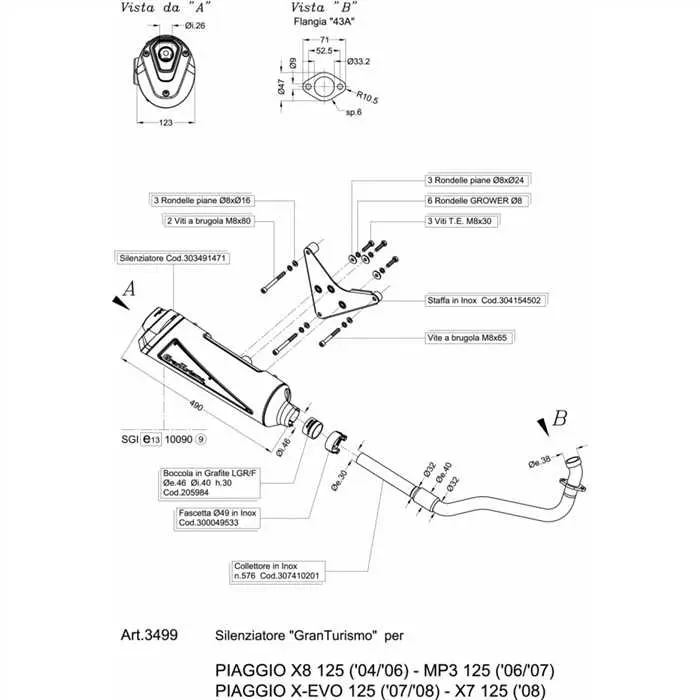 Échappement LeoVince GT Piaggio MP3/X7/X8/X-Evo 125