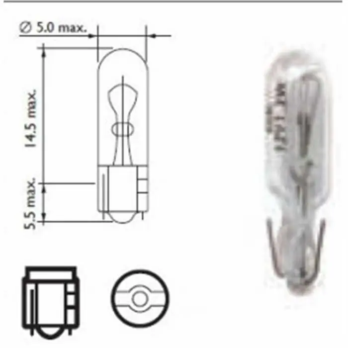 Ampoule témoin T5 12V 1,2W culot W2X4,6D blanc Flosser