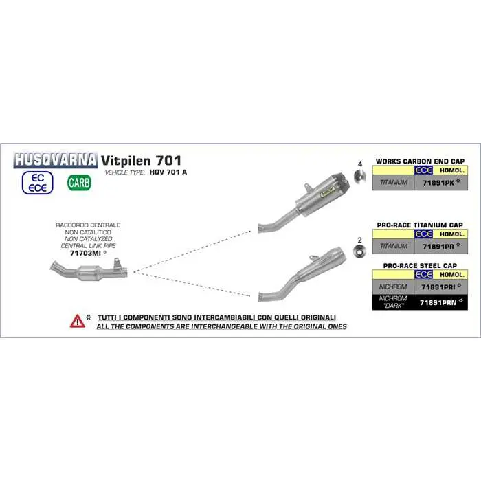 ARROW Collecteur intermédiaire Husqvarna Vitpilen 701 2018/2019 sans catalyseur