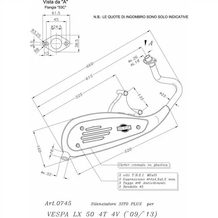 Schalldämpfer Sito Leovince adaptierbar Piaggio 50 Vespa LX 4T (4 Ventile) - Ref. 0745 Sito Plus
