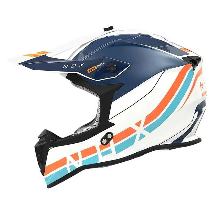 Casque NOX Cross N633 Airshock blanc orange bleu