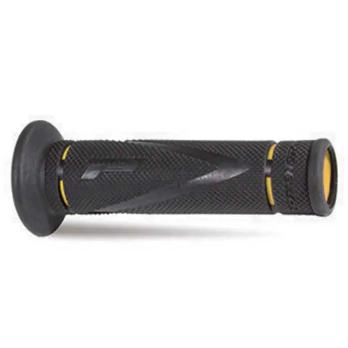 Revêtement poignée Progrip moto on road 838 double densité noir-jaune closed end 122 mm (paire)