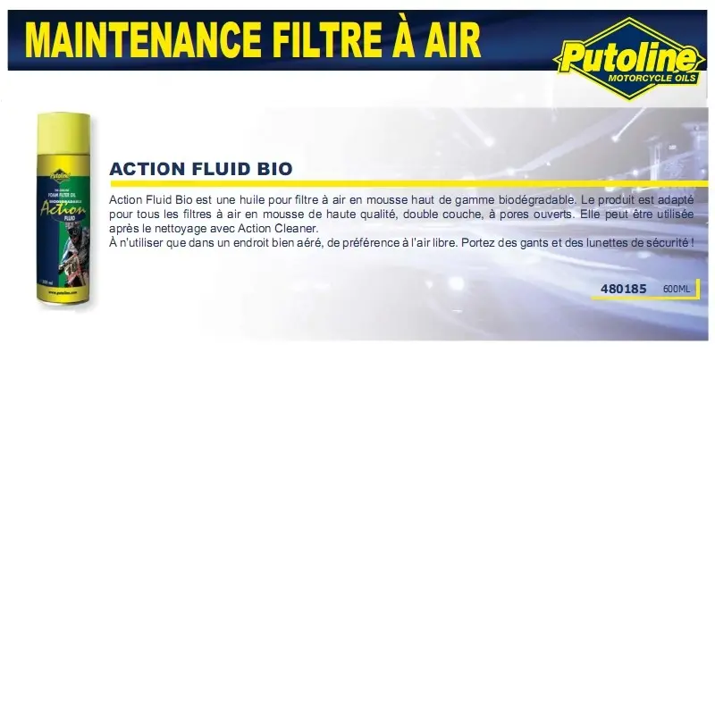 علبة رذاذ 600 مل لصيانة فلتر الهواء Action Fluid Bio من Putoline — المنظر 2