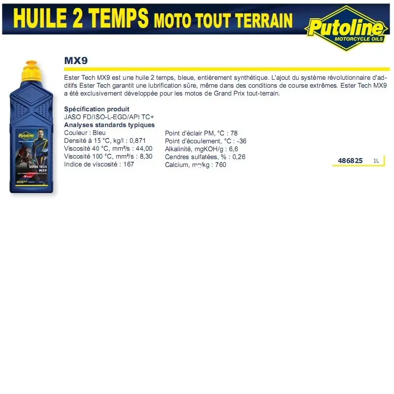 Mootoriõli 2T MX9 Ester tech 100% süntees 1L Putoline — 2. vaade