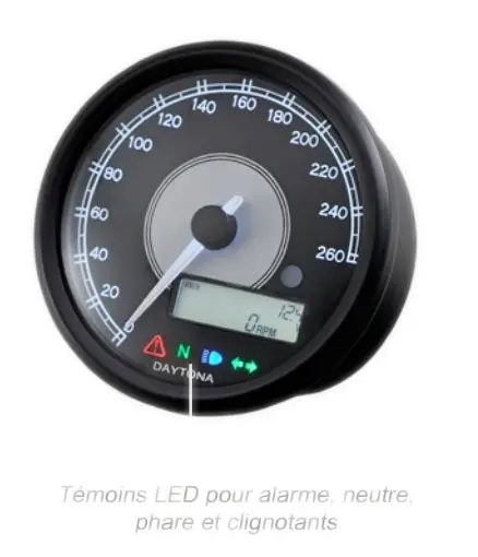 Tacho DAYTONA VELONA 80 Zeiger 260 km/h mit LCD-Drehzahlmesser