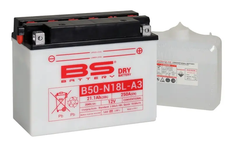 بطارية B50N18L-A3 مع حزمة حمض BS Battery