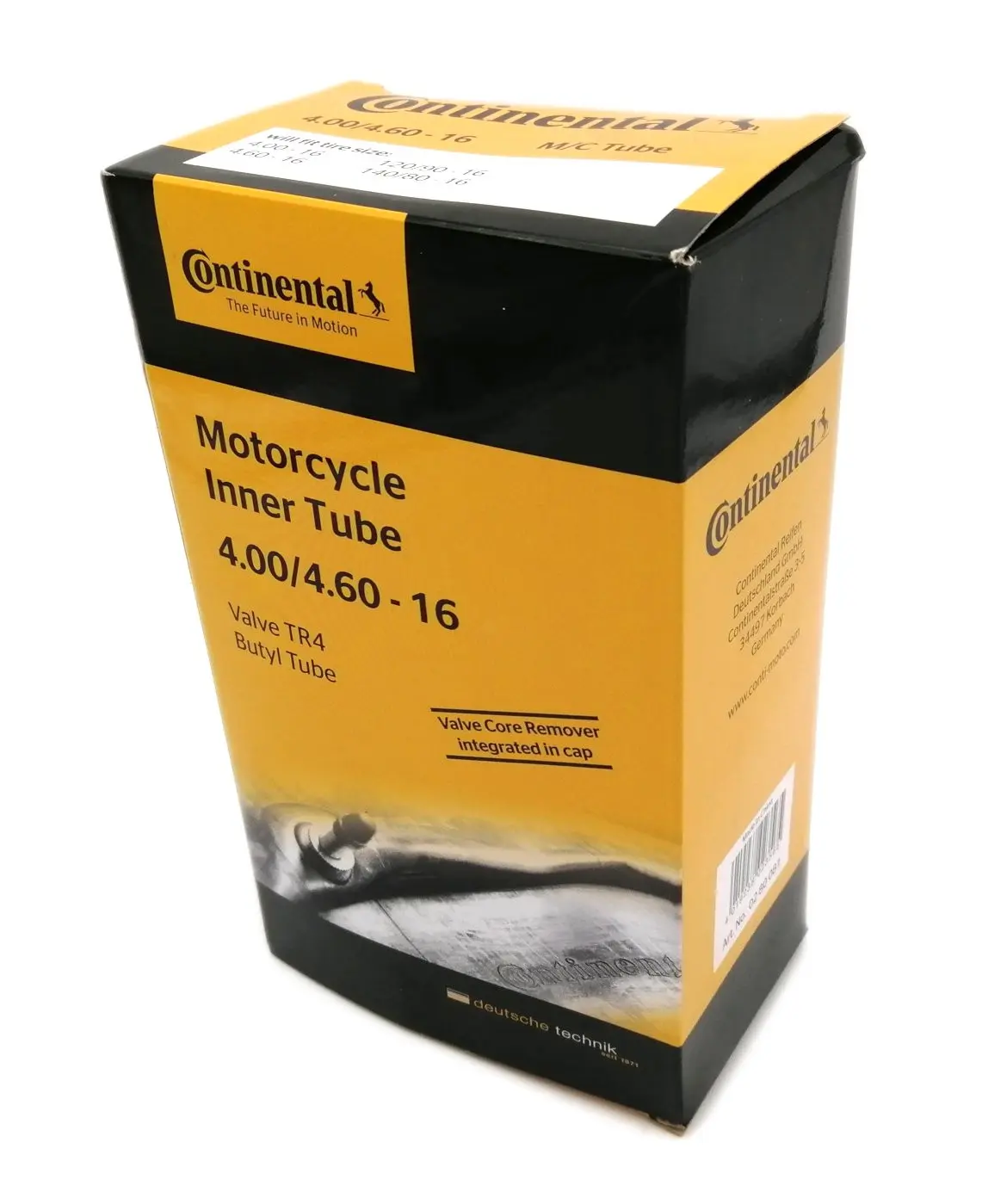 Motorradschlauch 16" 4.00-4.60X16 - 110 bis 120 / 80X16 Continental (Ventil TR4 rechts)