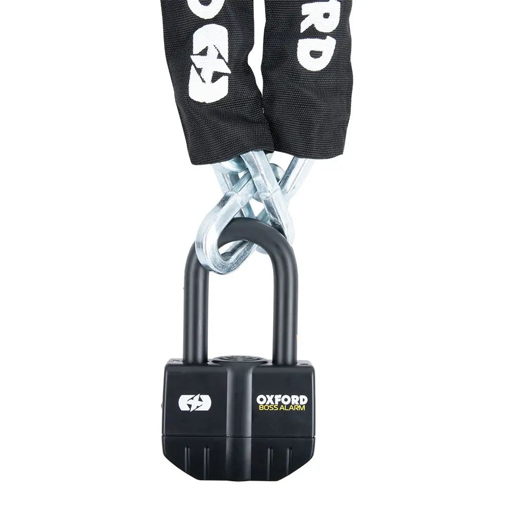 Antivol Boss Alarm 16mm noir + chaîne 12mm x 1.2m OXFORD