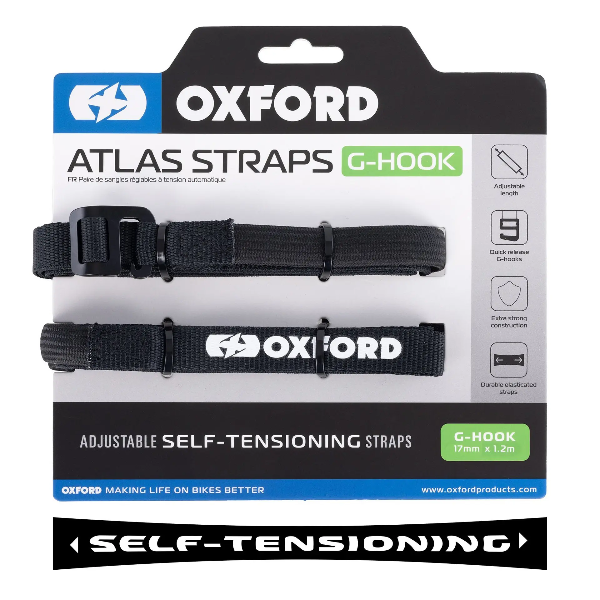 Spanngurte Atlas G-Hook 17mm x 1.2M schwarz OXFORD (Paar)