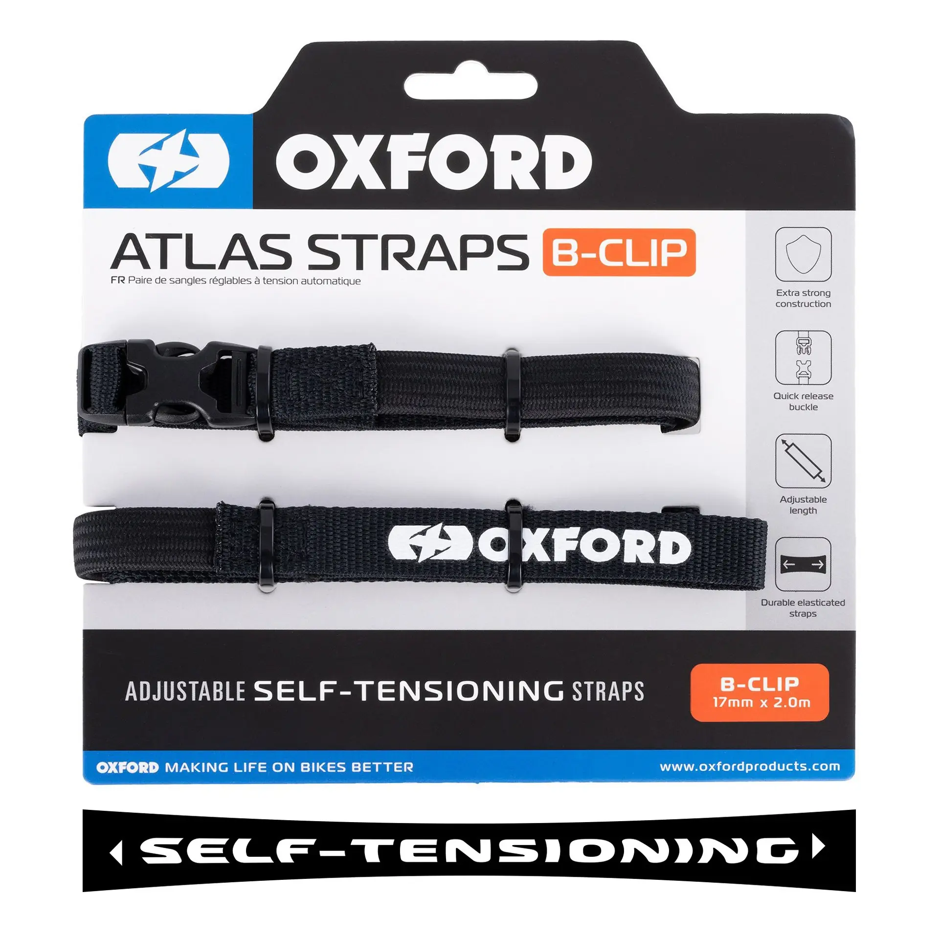 Spanngurte Atlas B-Clip Oxford 17 mm x 2,0 m schwarz (Paar)