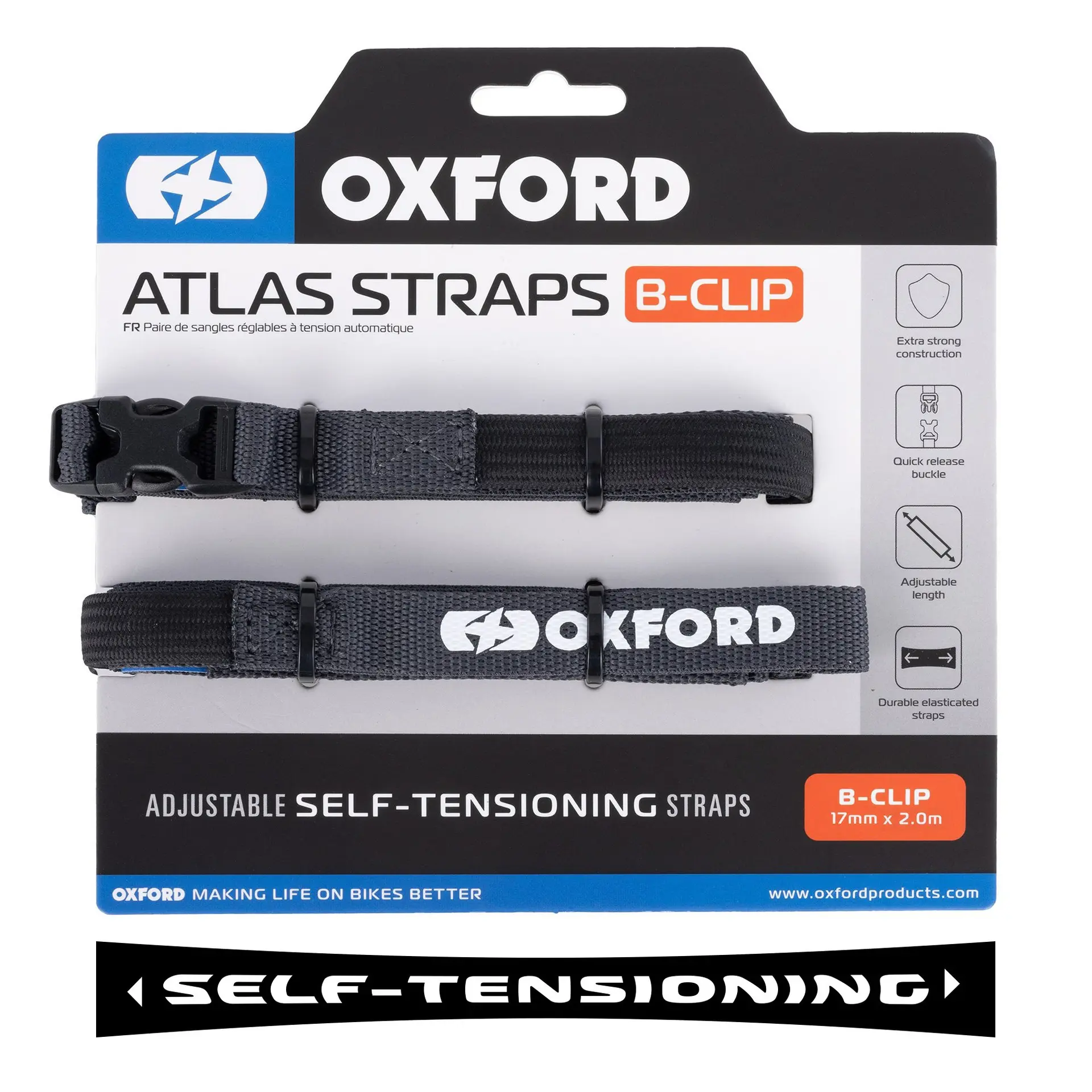 پٹے Atlas B-Clip 17mm x 2.0M Asphalt OXFORD (جوڑا)