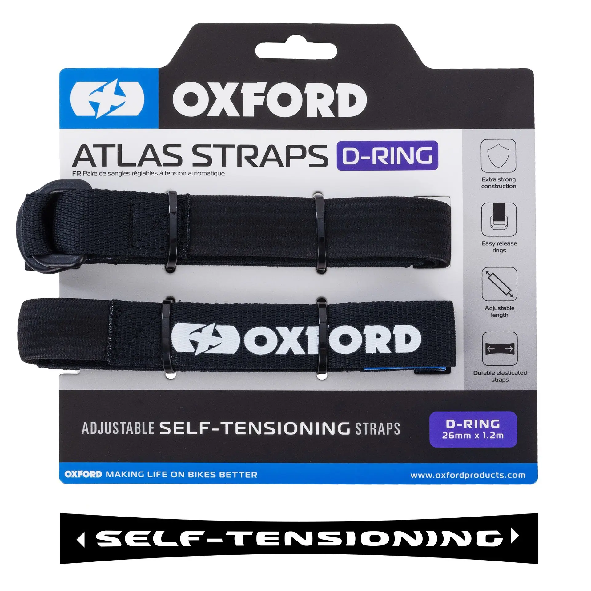 Sangle Atlas D-Ring 26 mm x 1,2 m noire (paire) OXFORD