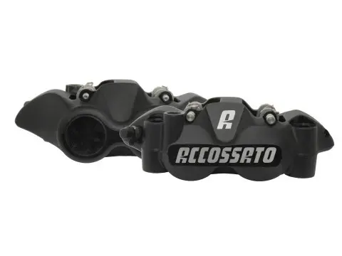 Kaliper rem radial monoblock tempa ACCOSSATO hitam (sepasang) dengan kampas rem sinter, jarak lubang 108 mm, piston aluminium — tampak ke-2