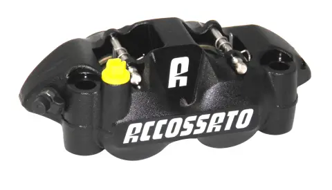 ACCOSSATO radialer Bremssattel vorne links schwarz einteilig geschmiedet 108 mm Lochabstand Alu-Kolben Keramik-Bremsbeläge