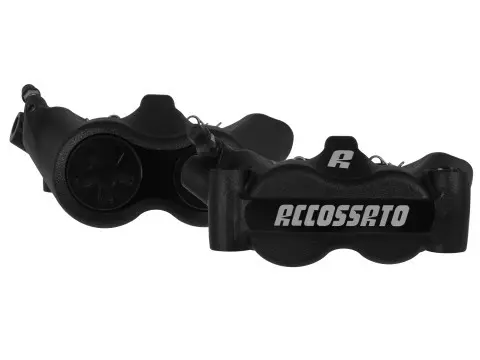 Radiale forbremsecaliper ACCOSSATO monoblock smedet sort (par) med sintrede bremseklodser, centermålt 100 mm, alu-stempler — 2. billede