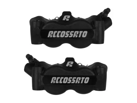 Radiale forbremsecaliper ACCOSSATO monoblock smedet sort (par) med sintrede bremseklodser, centermålt 100 mm, alu-stempler — 3. billede