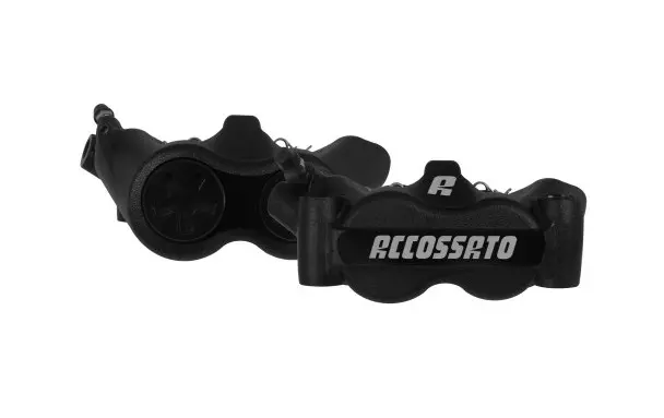 Radiale forbremsecaliper ACCOSSATO monoblock smedet sort (par) med sintrede bremseklodser, centermålt 100 mm, alu-stempler — 5. billede