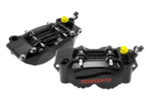Radiale Bremszangen ACCOSSATO schwarz (Paar) gesinterte Bremsbeläge CNC-gefräst Lochabstand 108 mm