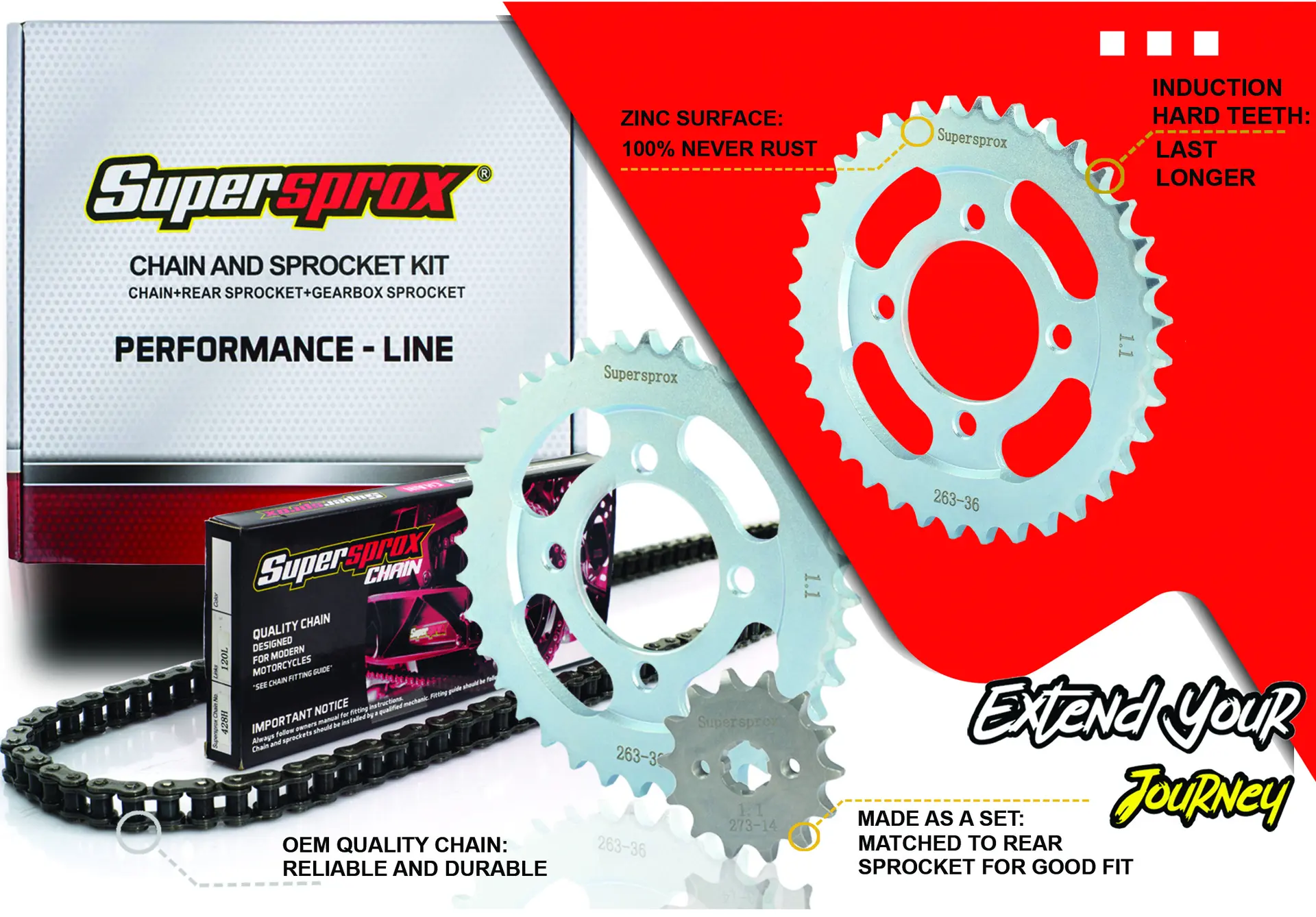Kettensatz Supersprox Yamaha YBR 125 (2007-2015) passend Original Performance Line