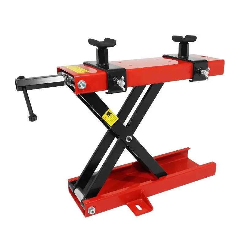 LEVE / PONT MOTO 500 kg ROUGE Manuel à Vis avec SUPPORTS ACIERS (min 90mm/max 405mm)
