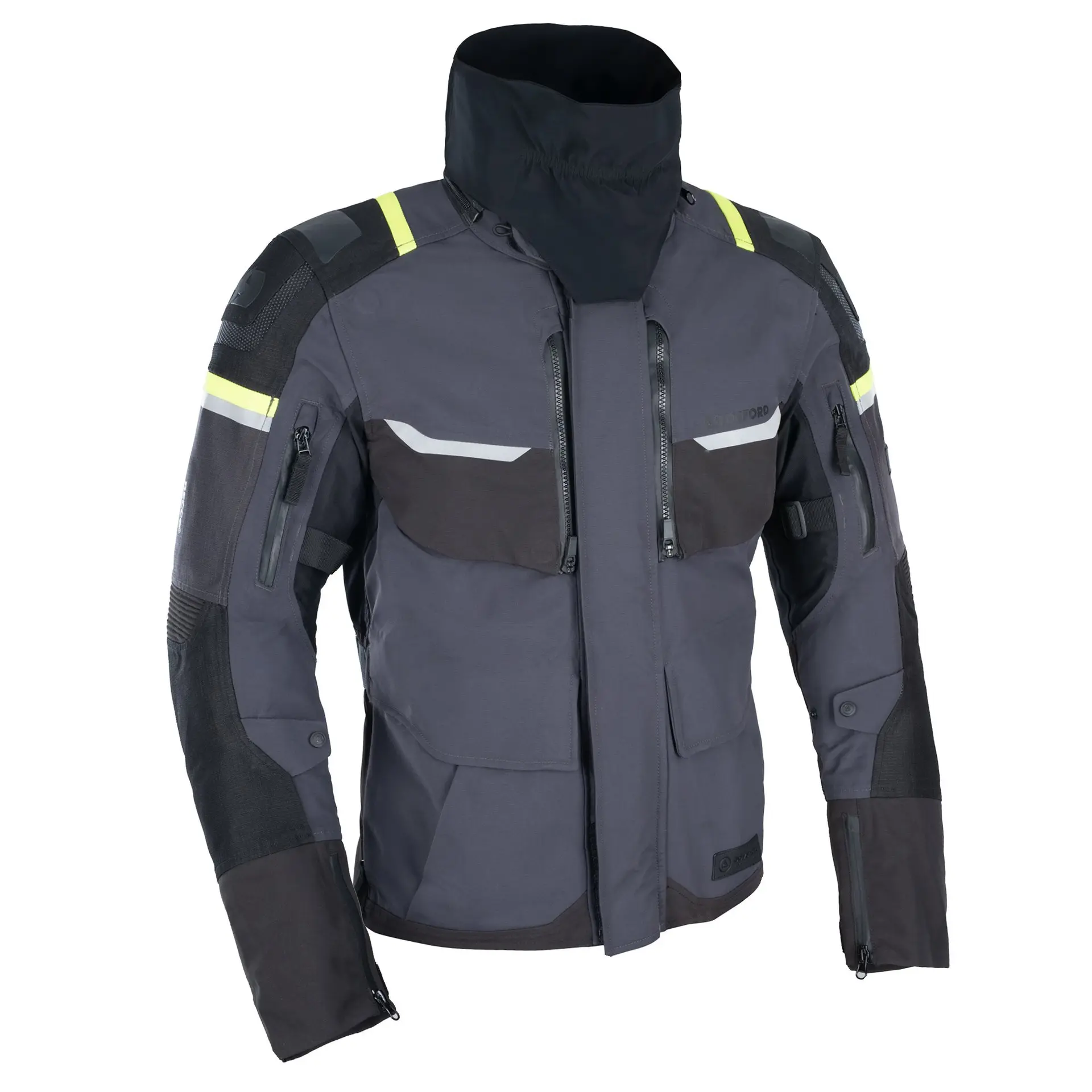 Mootorratturi jakk OXFORD Stormland D2D MS hall/must/fluo suurus M mees — 2. vaade