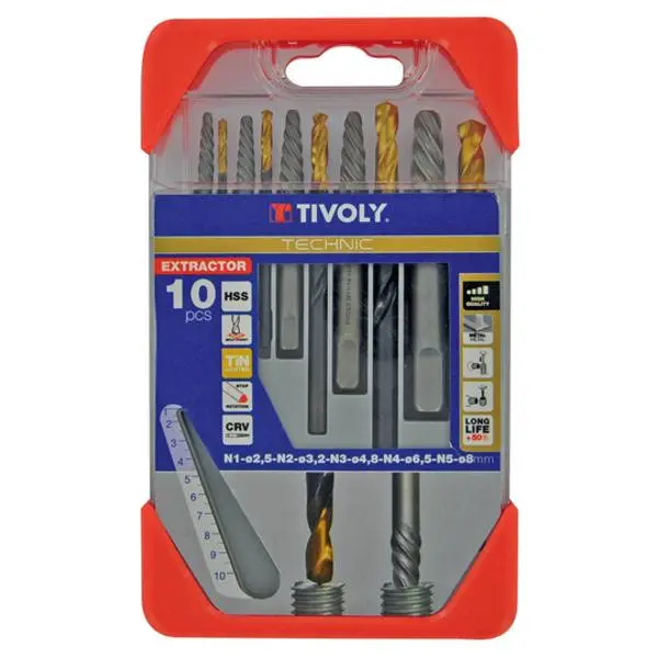 Extracteur de goujons cassés Tivoly - Coffret 10 pièces