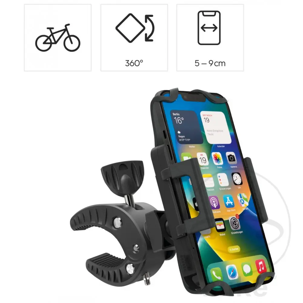ہاما اسٹرانگ 360 ڈگری گھومنے والی یونیورسل ہینڈل بار فون ہولڈر — 5 ویو