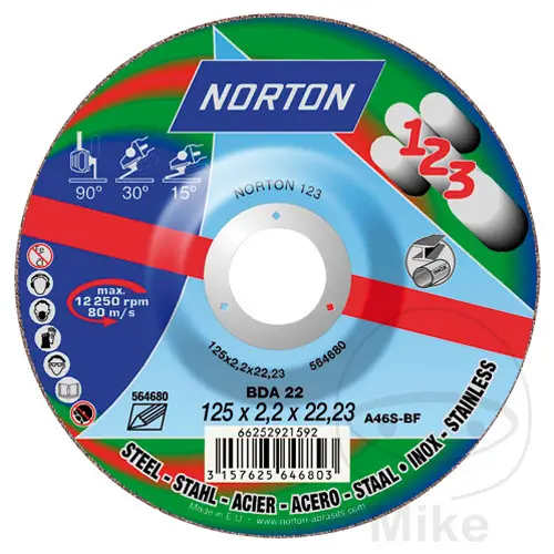 Disque de coupe 125x2,2 à manivelle Norton 1-2-3