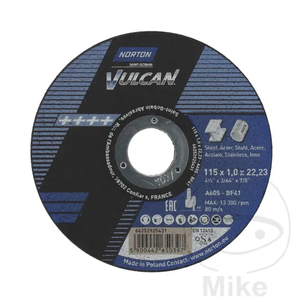 Disque à tronçonner Norton 115 x 1,0 métal droit