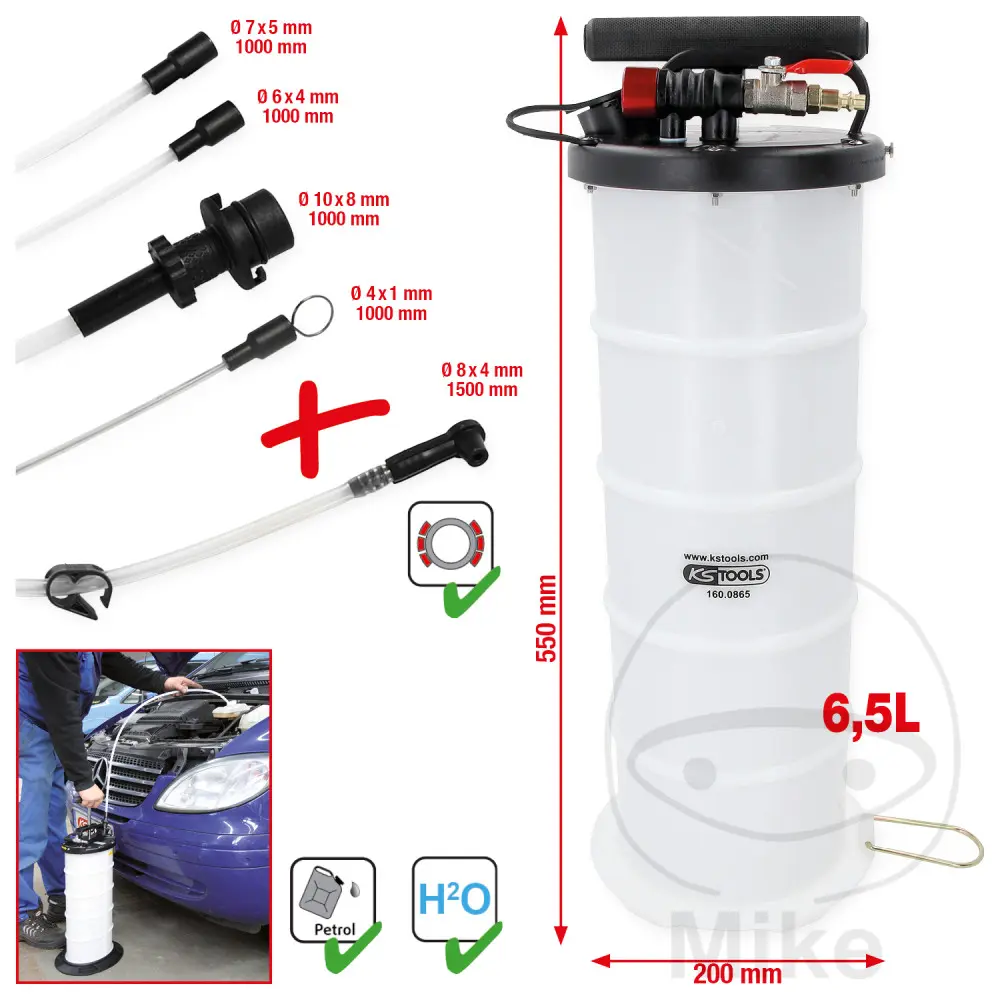 Zuigpomp voor vloeistoffen 6,5L KS Tools met 5 accessoires