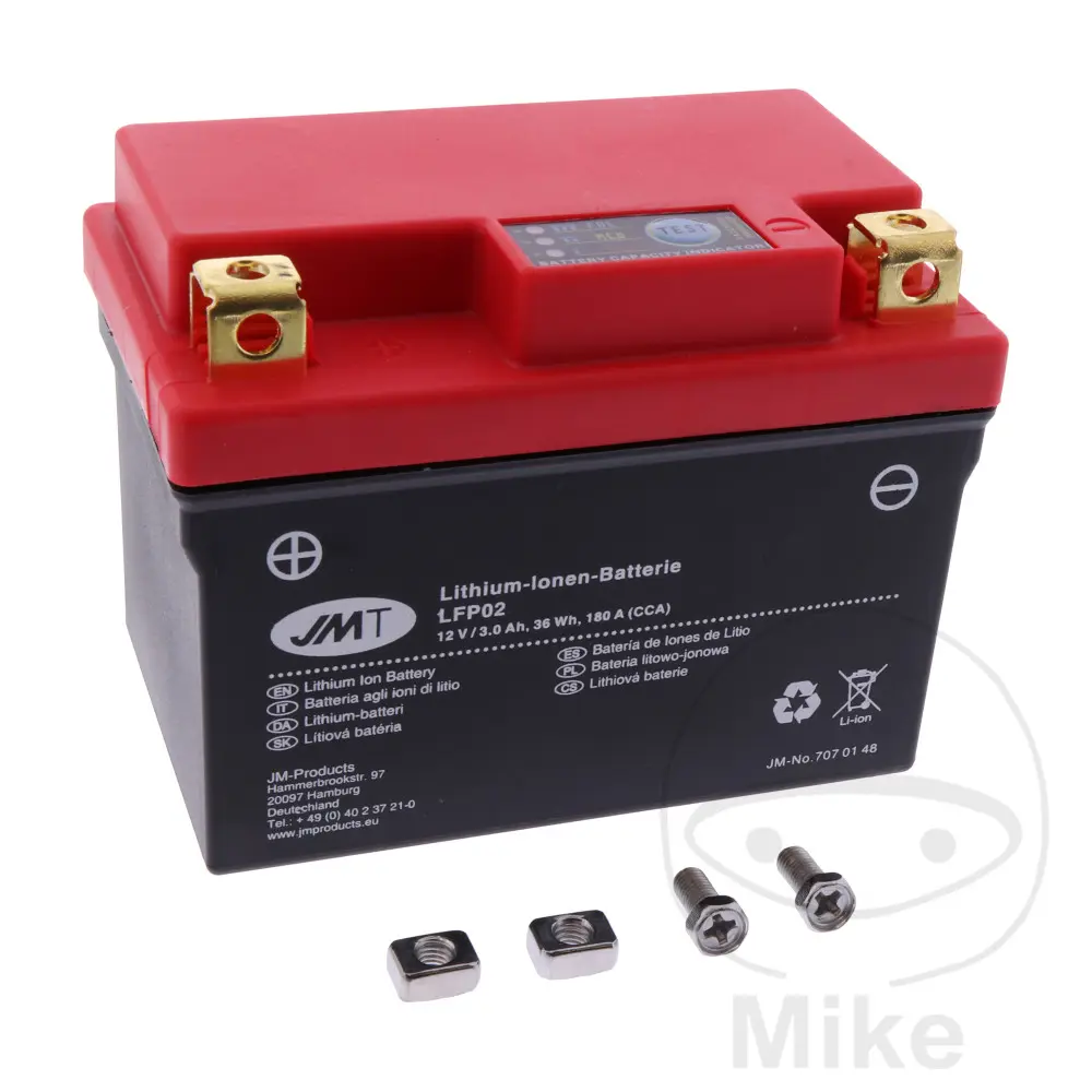 Motorradbatterie JMT LFP02 Lithium-Ionen mit Anzeige