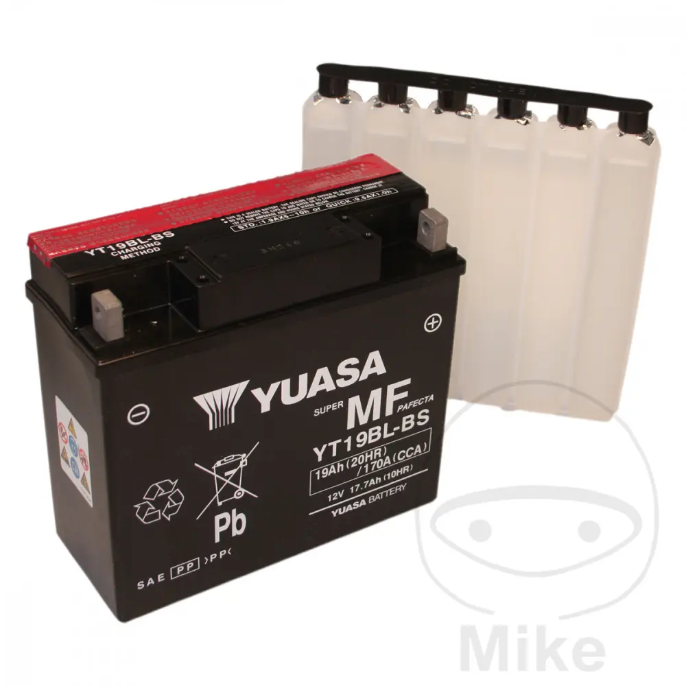 Batterie 12V 19 Ah YT19BL-BS Yuasa MF wartungsfrei Hochleistung mit Säurepack (L186xB82xH171mm)
