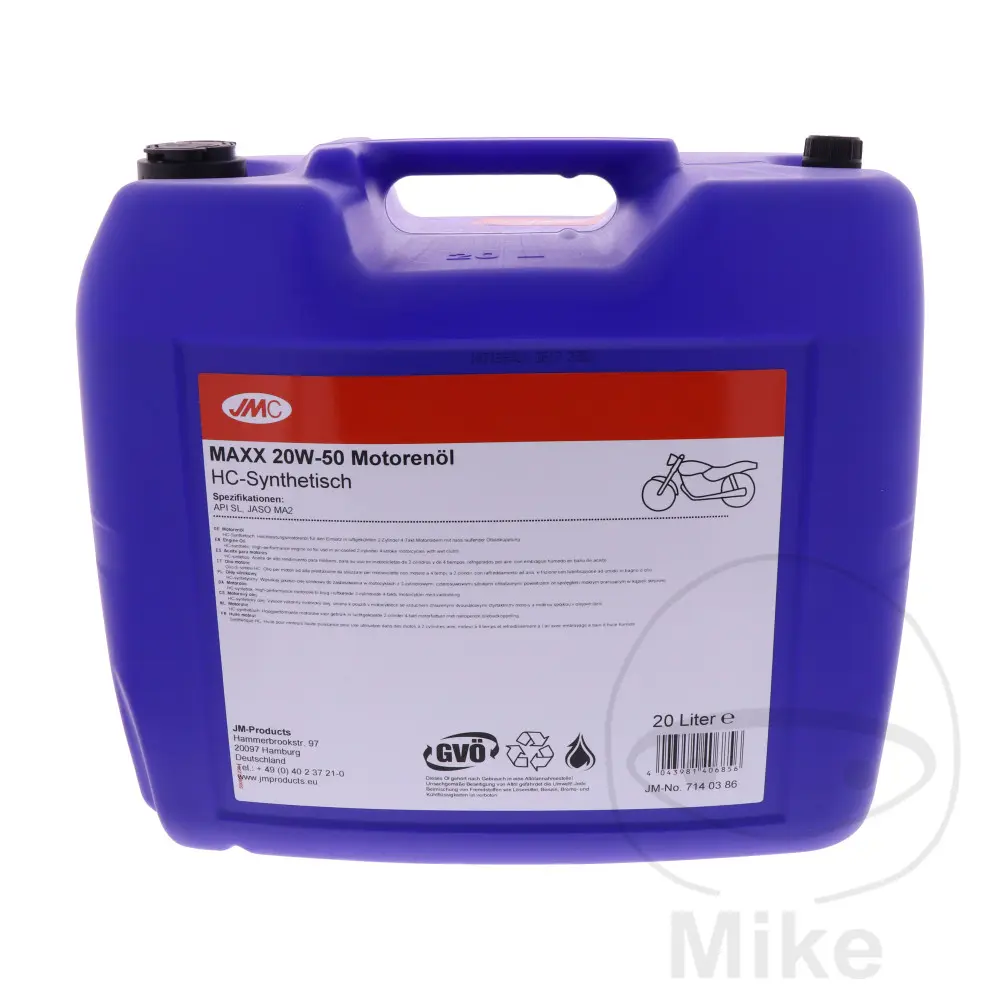 Motoröl 20W50 4T 20 Liter JMC Maxx HC-Synthese