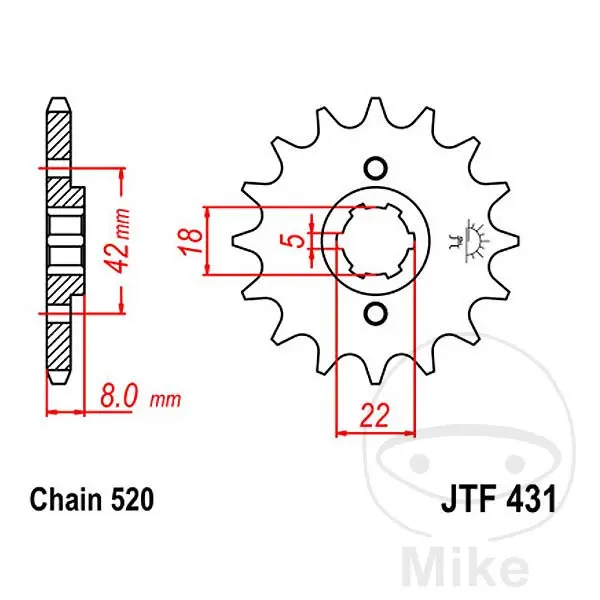 Kædehjul JT Sprockets 15T TANDPAS 520 med fin tandning indvendig diameter 18/22