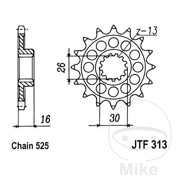 JT Sprockets Sprocket 16T 525 Pitch Fine Tooth Inner Diameter 26/30