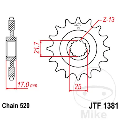 JT Sprockets 15Z 피치 520 파인 피치 스프로킷 내경 21.7/2