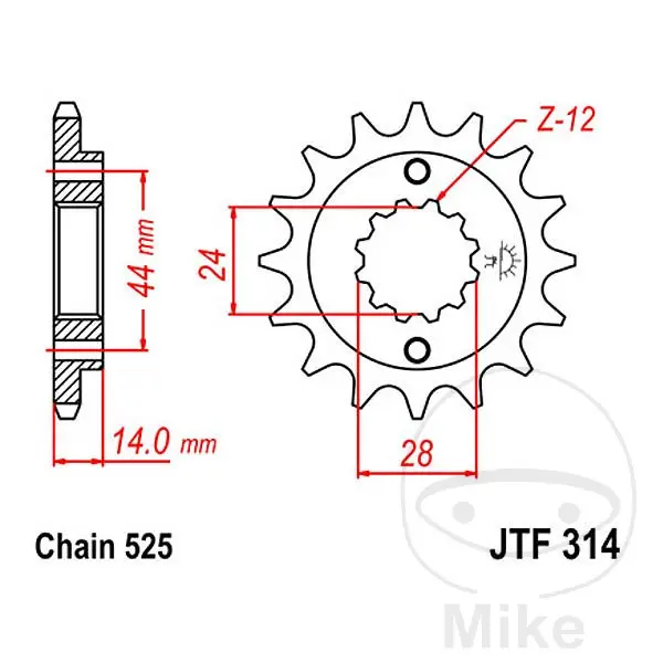 Pignon JT Sprockets 16Z pas 525 à denture fine diamètre intérieur 24/28