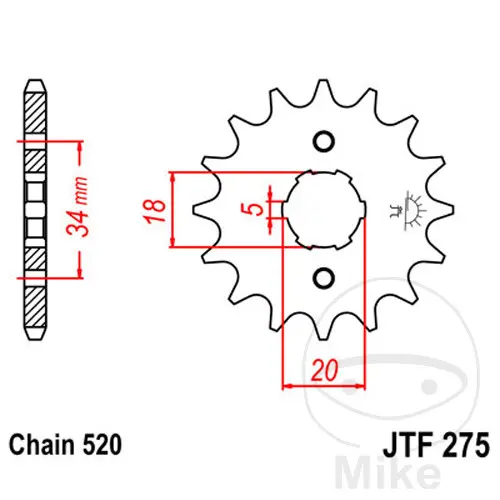 Pakraštinis krumpliaratis JT Sprockets 15Z žingsnis 520 su storais dantimis 6 vidinis skersmuo 18